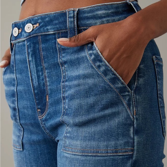 American Eagle Outfitters Super High Rise Flare Leg Jean Womens 2 Blue Denim Y2K - Picture 4 of 16